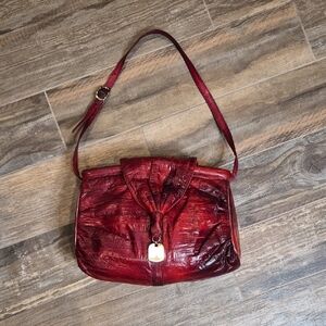 Eel Skin Leather Fold Over Weighted Eiffel Tower Pendant Charm Shoulder Bag